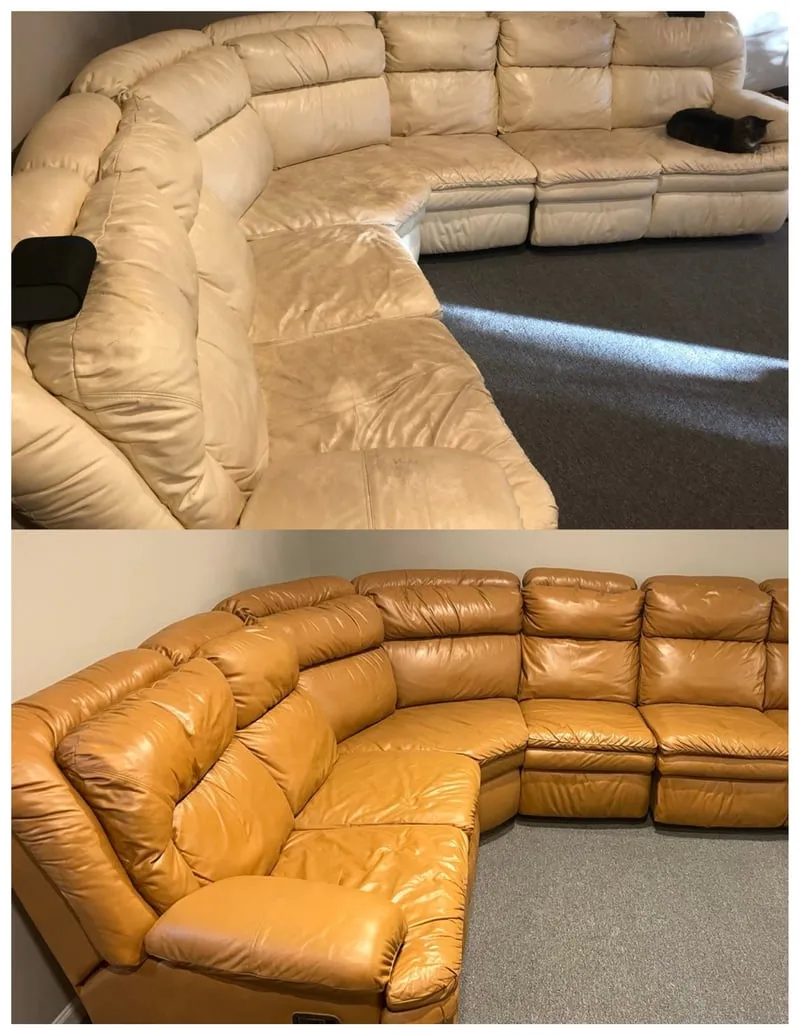 Brown leather couch recolor and restoration NYC
