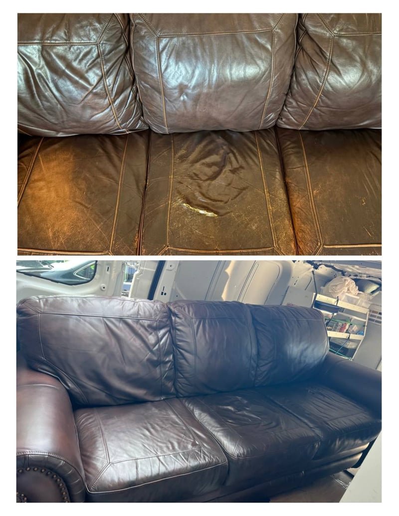 Brown leather couch repair and recolor Brooklyn