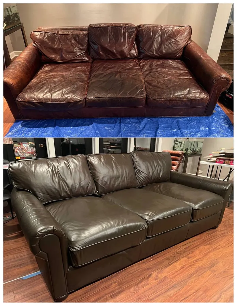 Dark brown leather couch recolor restoration NYC